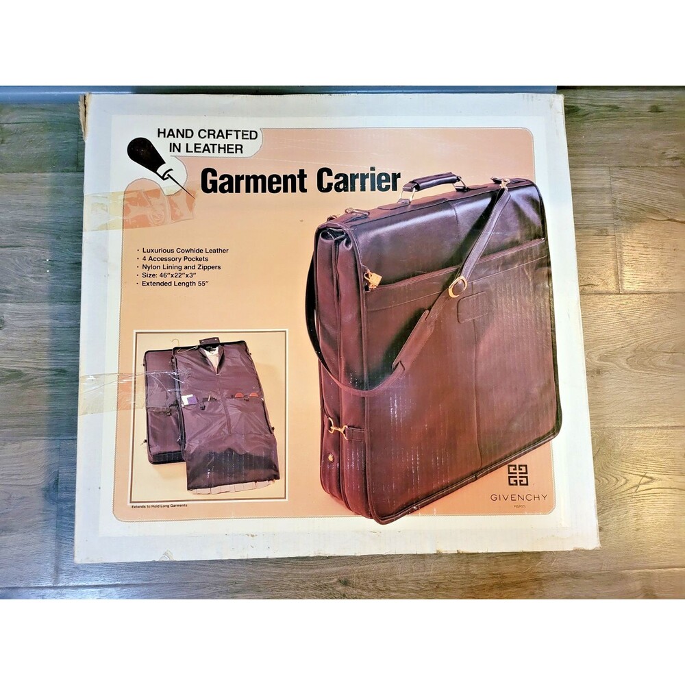 NIB Nos Vintage Givenchy Folding Garment Bag Luggage Leather Carry On Dark Brown
